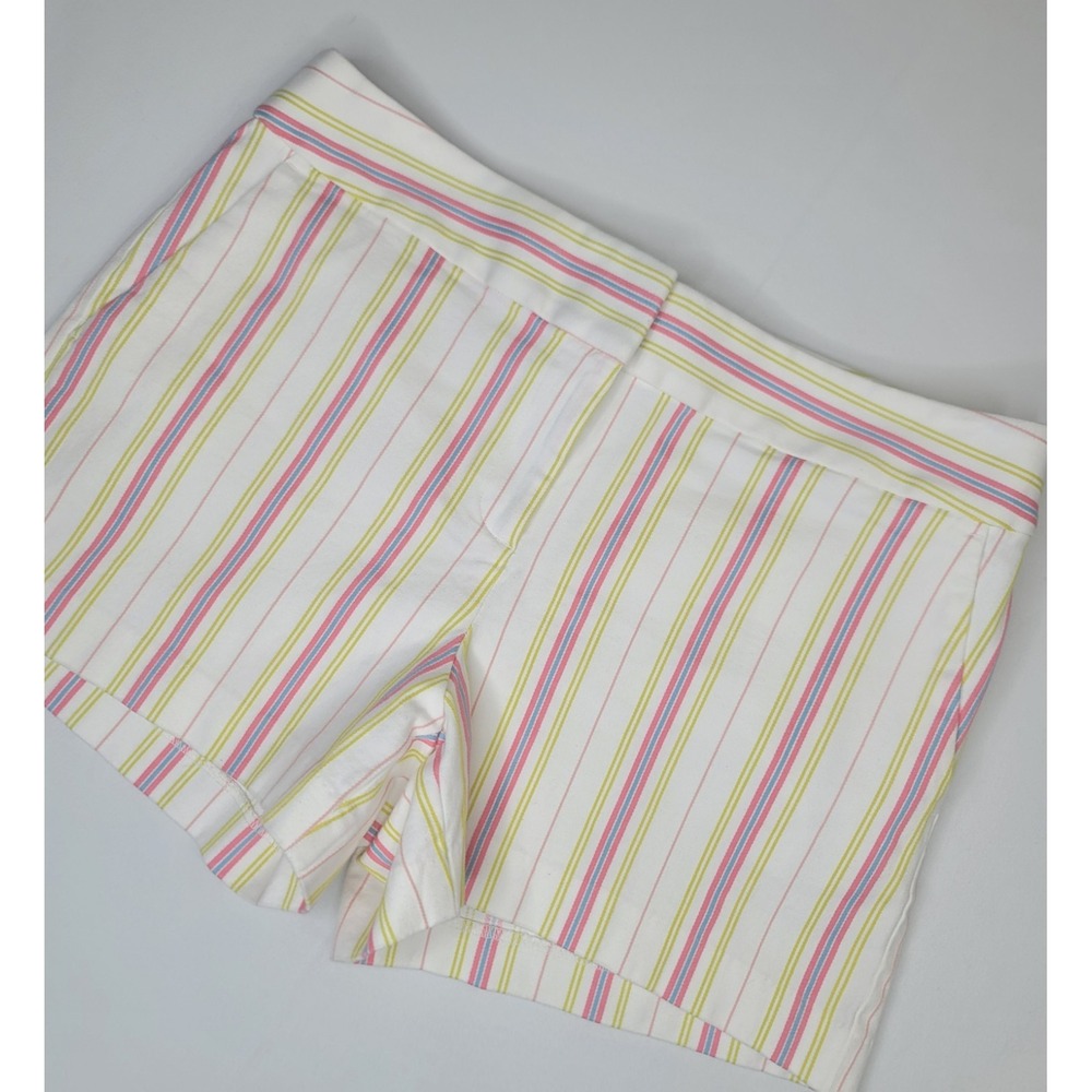 LOFT Striped Shorts Womens Size 10 White Pink Blue Yellow Cotton‎ Stretch